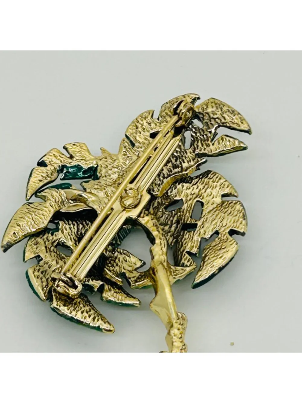 Vintage Palm Tree Brooch Green Enamel Gold Pin Beach Cruise Tropical Vacation
